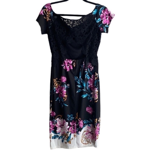Venus Women’s Black & Purple Floral Off-Shoulder Bodycon Short Mini Dress Size S - Picture 2 of 7
